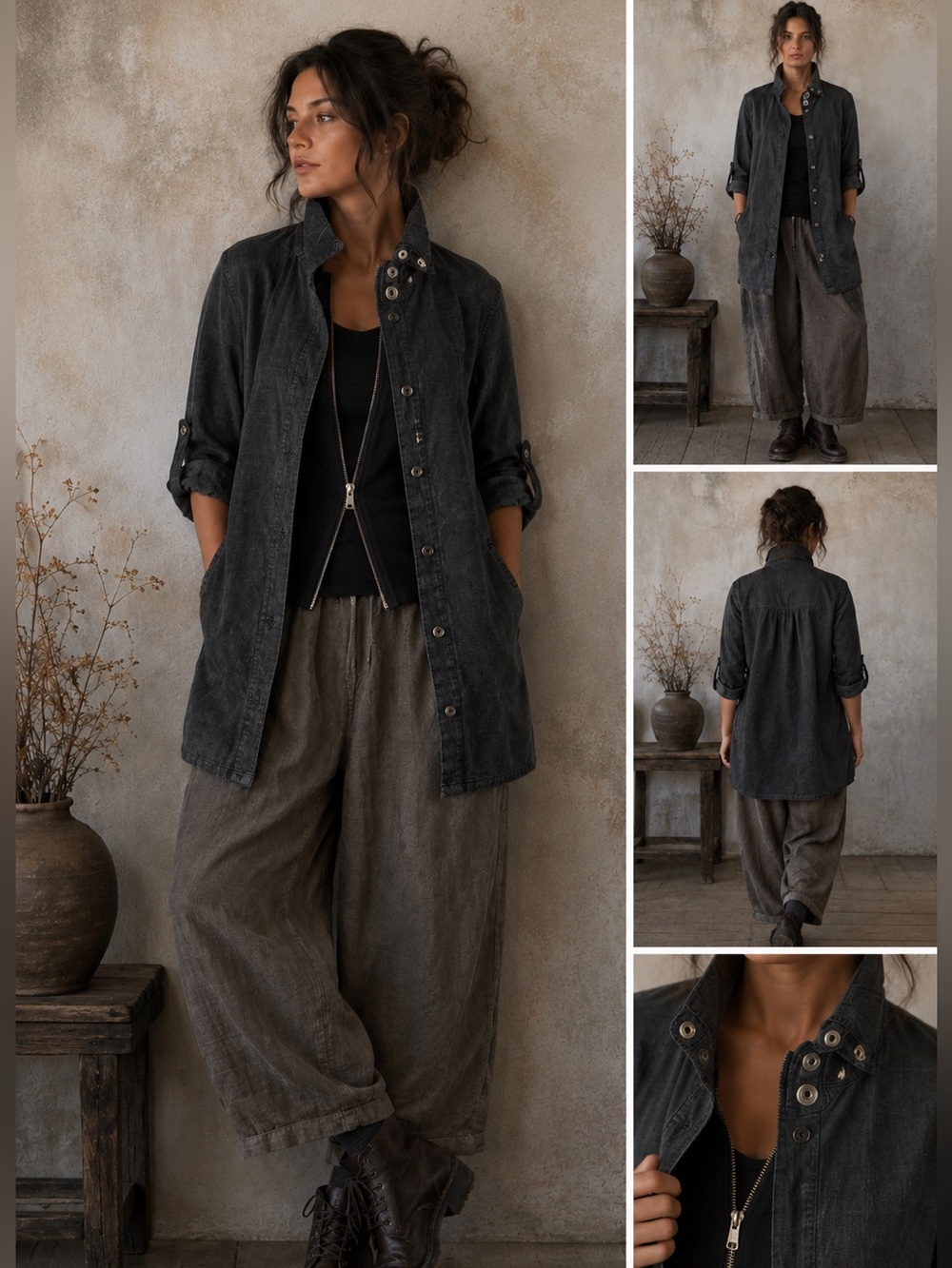 Live a Little Charcoal Utility Jacket | Dark Academia Lagenlook Minimalist